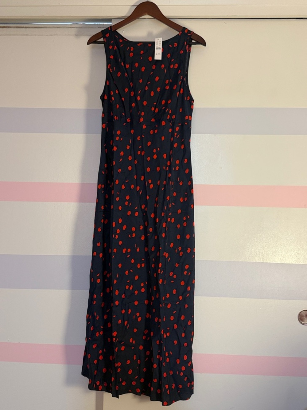 NWT JCrew Women’s Navy Midi Dress with Cherry Print